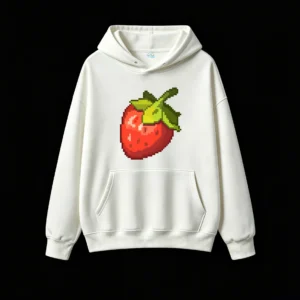 主图_2 Buzo con Capucha Algodón Estampado Frutilla Pixel Art Diseño Gamer