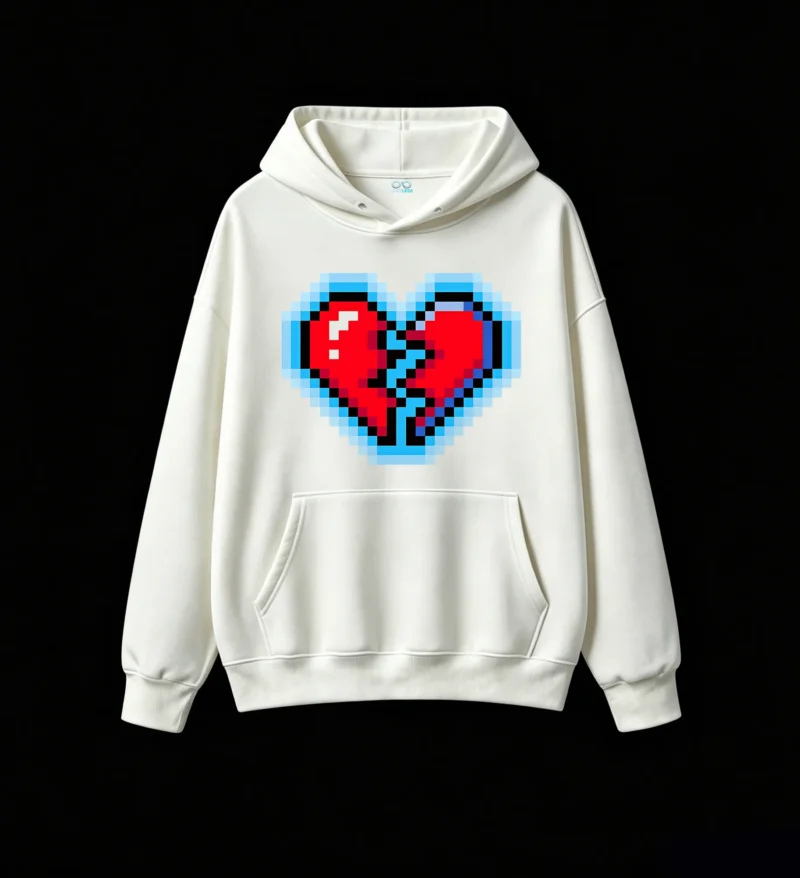 主图_2 Buzo con Capucha Algodón Estampado Corazón Pixel Art Diseño Original