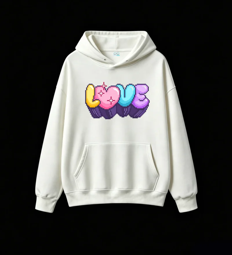 主图_2 Buzo con Capucha Algodón Estampado Love Pixel Art Diseño Y2K Casual