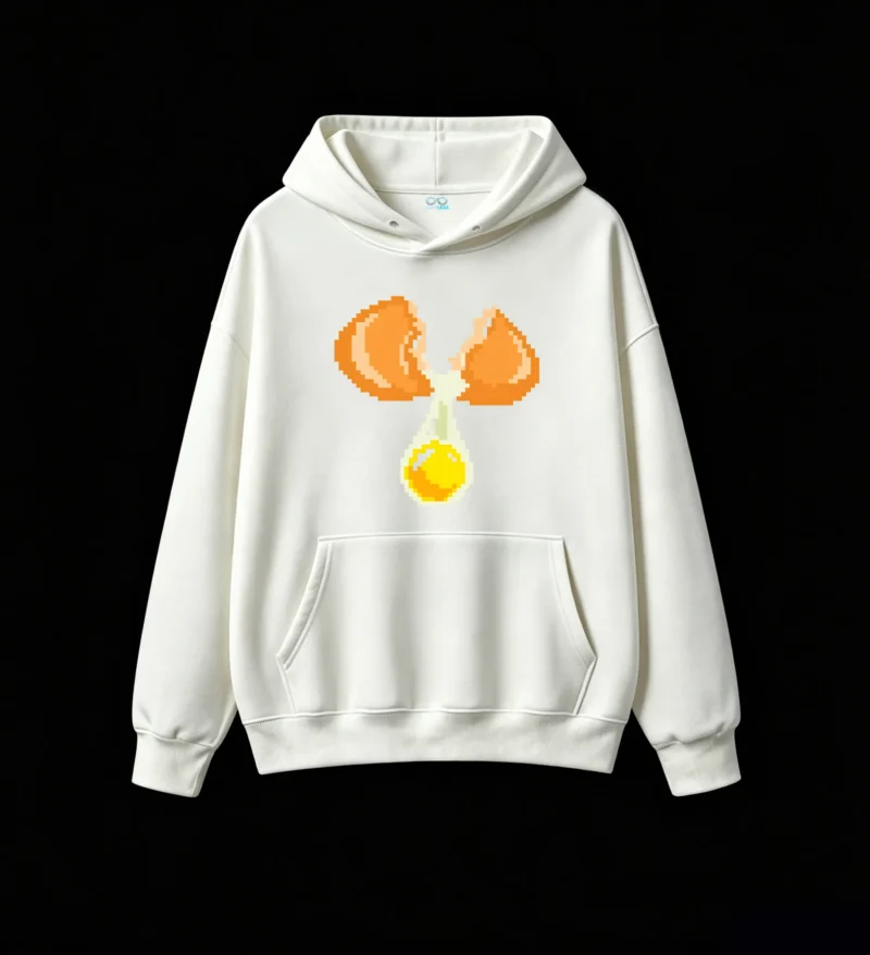 Buzo con Capucha Algodón Huevo Pixel Art Diseño Gamer Casual Premium
