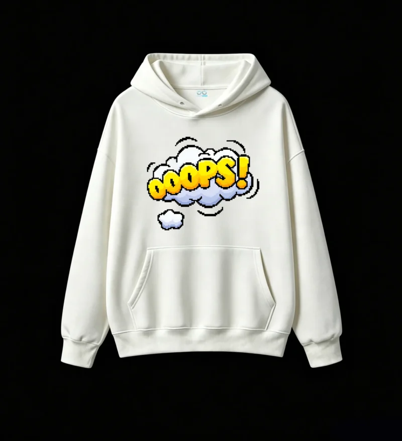 Buzo con Capucha Algodón Estampado Pixel Art Diseño Oops Gamer Trendy
