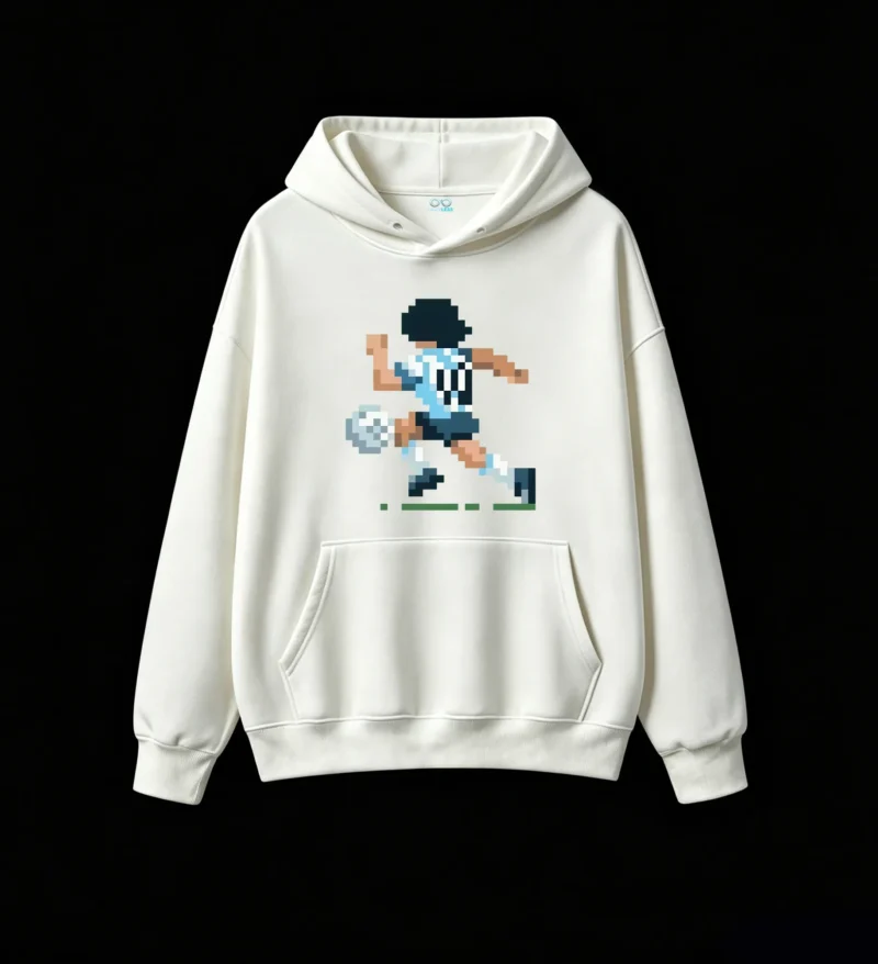 主图_2 Buzo con Capucha Algodón Diseño Pixel Art Fútbol Argentina Selección