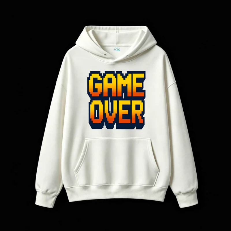 主图_2 Buzo con Capucha Algodón Estampado Game Over Pixel Gamer Calidad Prem