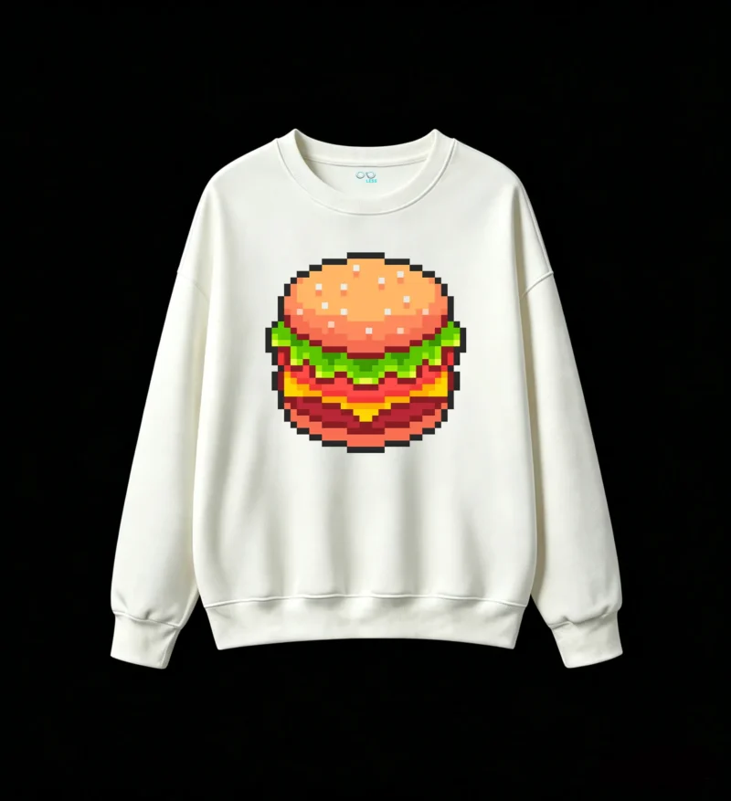 Buzo cuello redondo Algodón Estampado Hamburguesa Pixel Art Gamer Casual