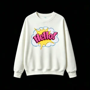 主图_2 Buzo cuello redondo Algodón Estampado Hello Diseño Pixel Art Estilo Pop