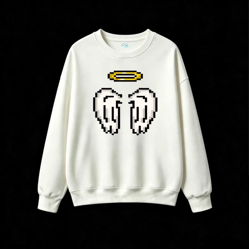 主图_2 Buzo cuello redondo Algodón Estampado Alas Pixel Art Diseño Casual Premium