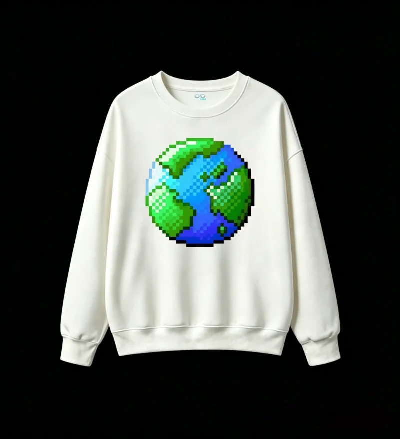 Buzo cuello redondo Algodón Estampado Pixel Art Planeta Diseño Gamer Cool