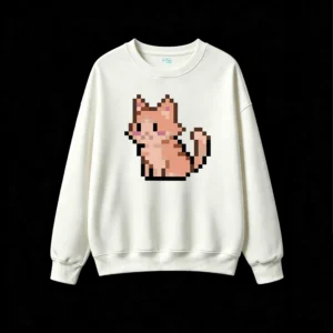 主图_2 Buzo cuello redondo Algodón Estampado Gato Pixel Art Kawaii Urbano Trend