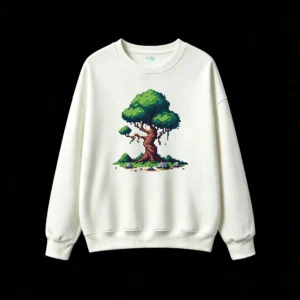 主图_2 Buzo cuello redondo Algodón Árbol Pixel Art Estampado Premium Casual