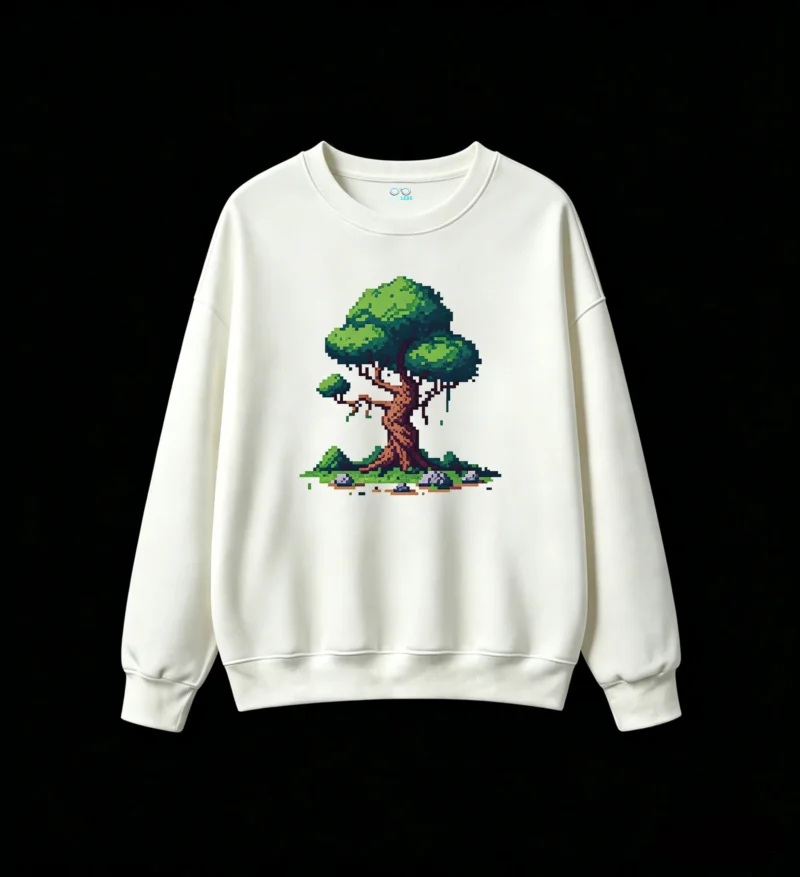 Buzo cuello redondo Algodón Árbol Pixel Art Estampado Premium Casual