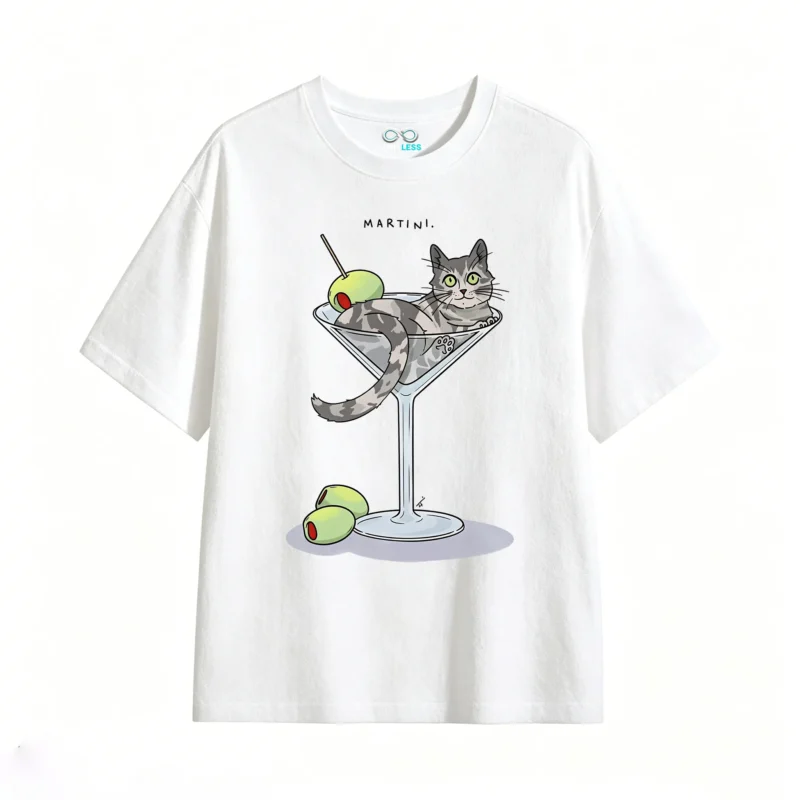 Remera Algodón Estampado Gato Martini Diseño Original Full