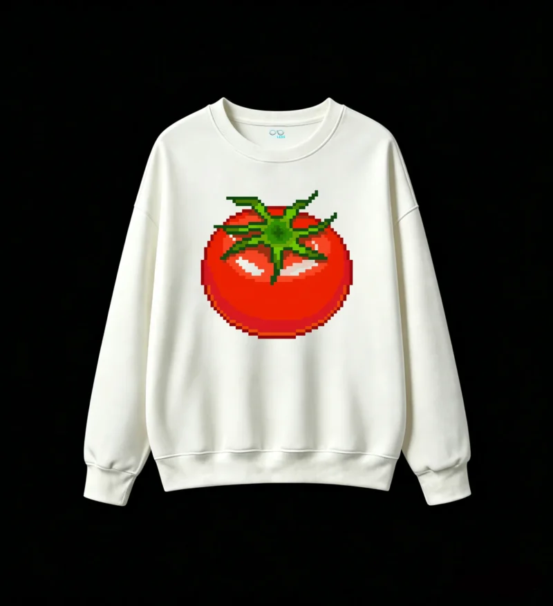 Buzo cuello redondo Algodón Estampado Pixel Art Tomate Diseño Retro Casual