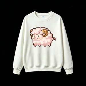 主图_2 Buzo cuello redondo Algodón Estampado Oveja Pixel Art Diseño Kawaii Trend