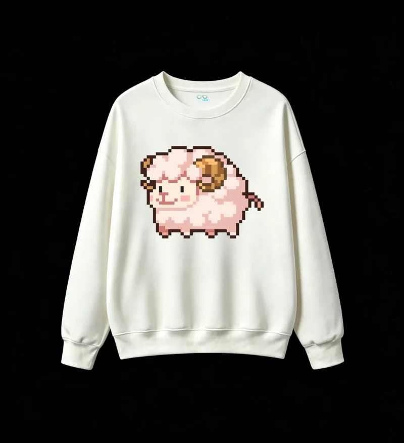 Buzo cuello redondo Algodón Estampado Oveja Pixel Art Diseño Kawaii Trend