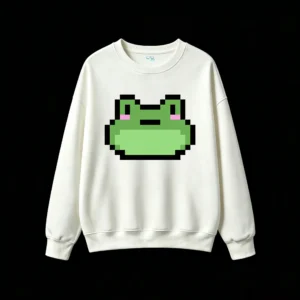 Buzo cuello redondo Algodón Estampado Pixel Rana Kawaii Diseño Urbano