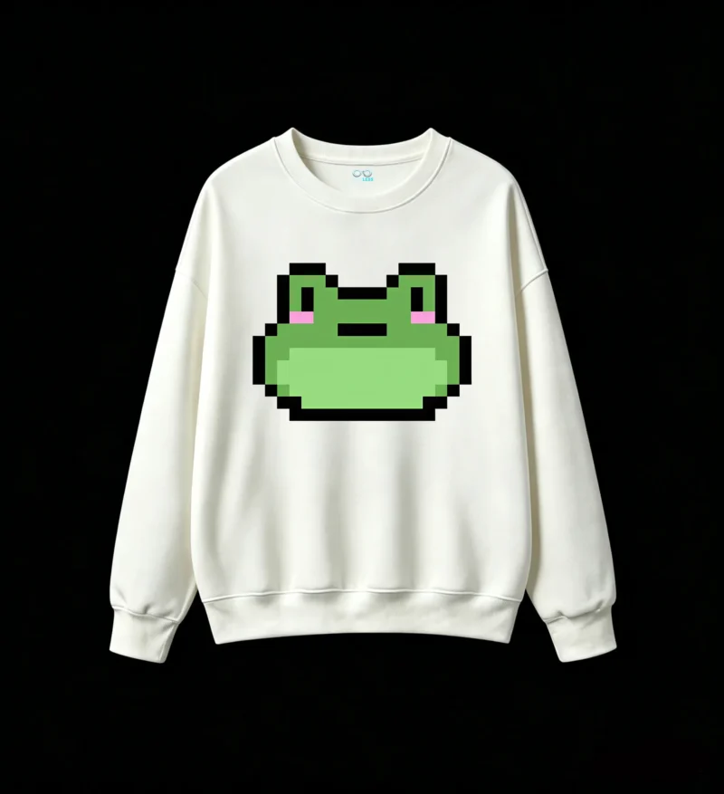 Buzo cuello redondo Algodón Estampado Pixel Rana Kawaii Diseño Urbano