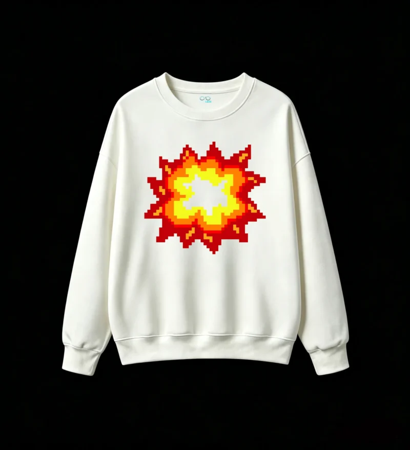 Buzo cuello redondo Algodón Estampado Pixel Art Explosión Diseño Urbano