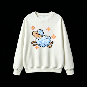主图_2 Buzo cuello redondo Algodón Estampado Oveja Pixel Art Diseño Kawaii