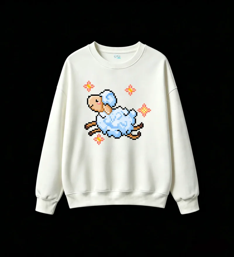 Buzo cuello redondo Algodón Estampado Oveja Pixel Art Diseño Kawaii