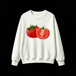 Buzo cuello redondo Algodón Estampado Pixel Art Tomate Casual Verano