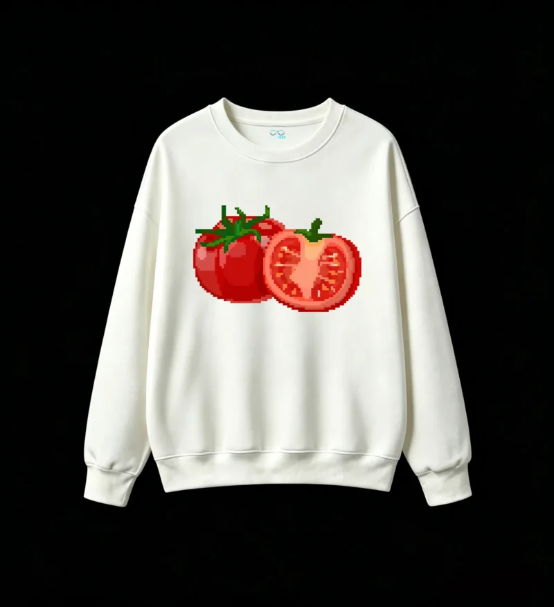 Buzo cuello redondo Algodón Estampado Pixel Art Tomate Casual Verano