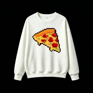 Buzo cuello redondo Algodón Estampado Pizza Pixel Art Diseño Casual Gamer