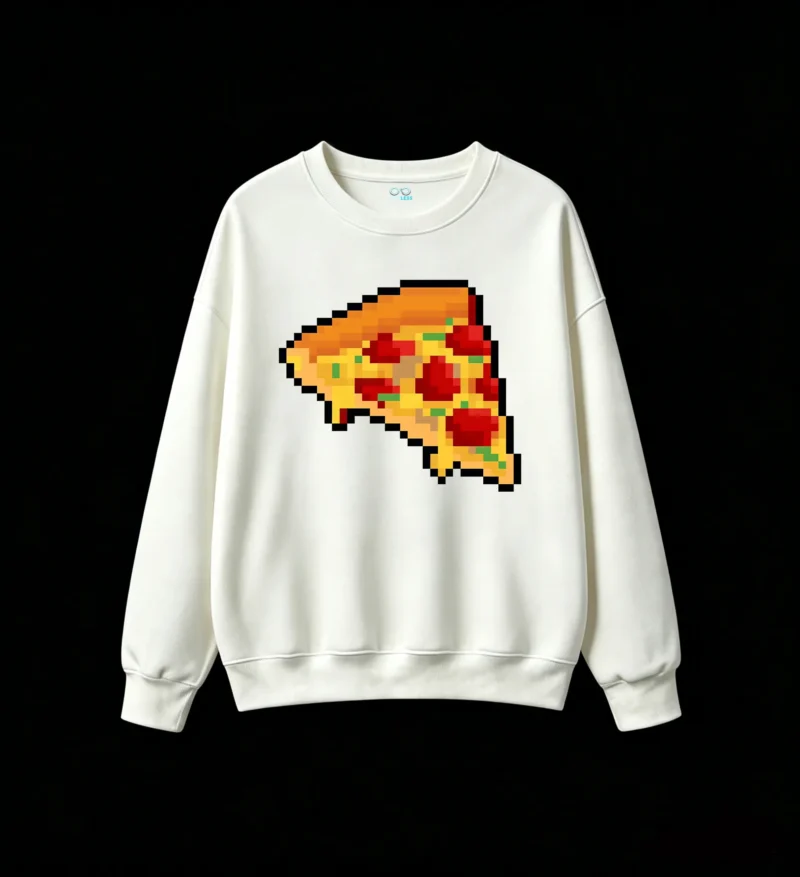 Buzo cuello redondo Algodón Estampado Pizza Pixel Art Diseño Casual Gamer