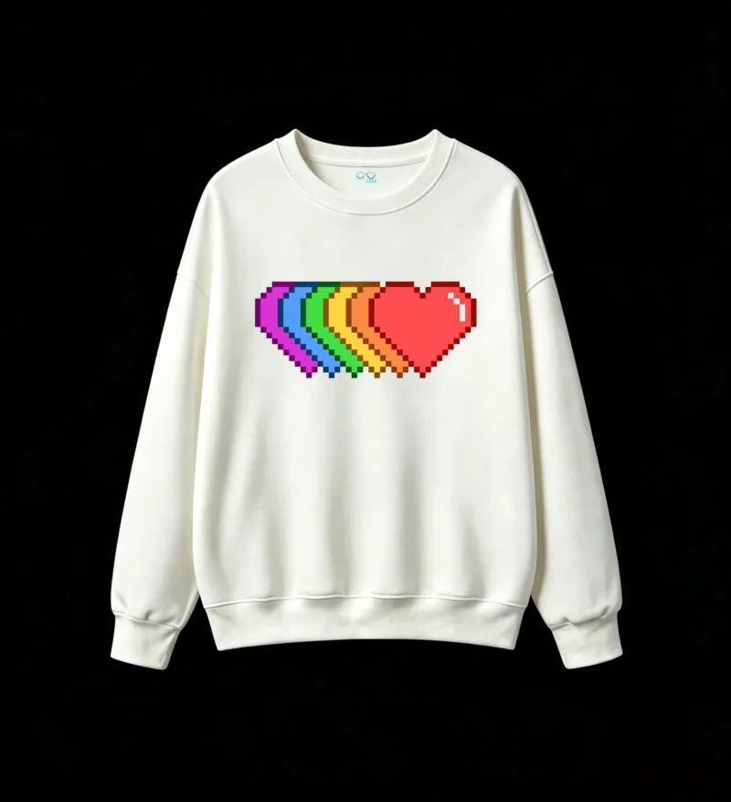 主图_2 Buzo cuello redondo Algodón Estampado Corazón Pixel Retro Moda Premium