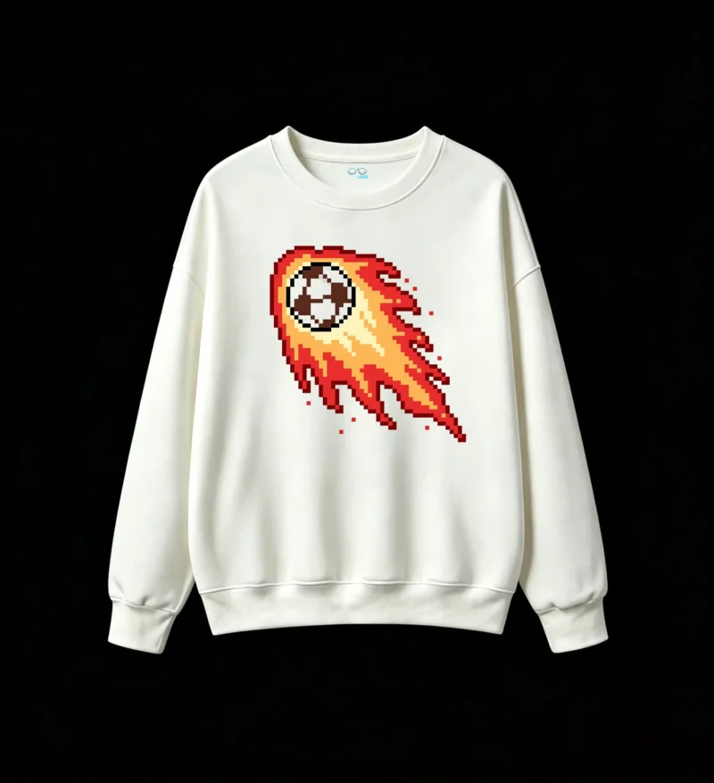 Buzo cuello redondo Algodón Estampado Pixel Art Cometa Fuego Casual Premium