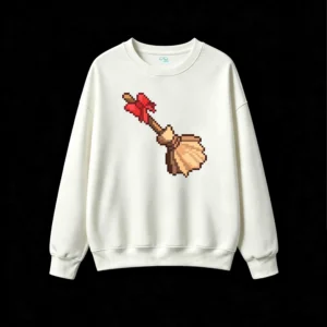 主图_2 Buzo cuello redondo Algodón Estampa Escoba Pixel Art Diseño Original