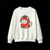 Buzo cuello redondo Algodón Estampado Pixel Art Gatito Frutilla Kawaii