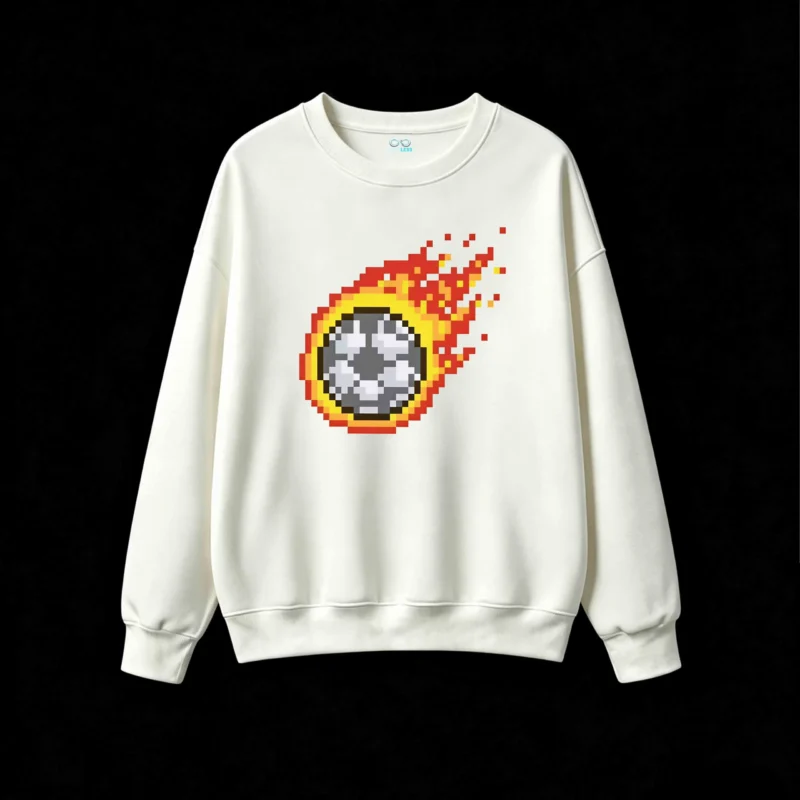 Buzo cuello redondo Algodón Estampa Pelota Pixel Art Diseño Fuego Premium