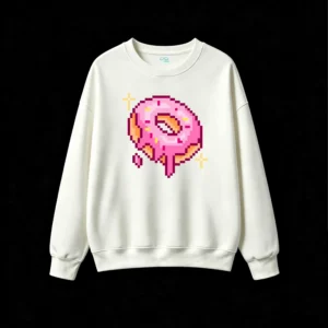 主图_2 Buzo cuello redondo Algodón Estampado Donut Pixel Art Diseño Casual Moda
