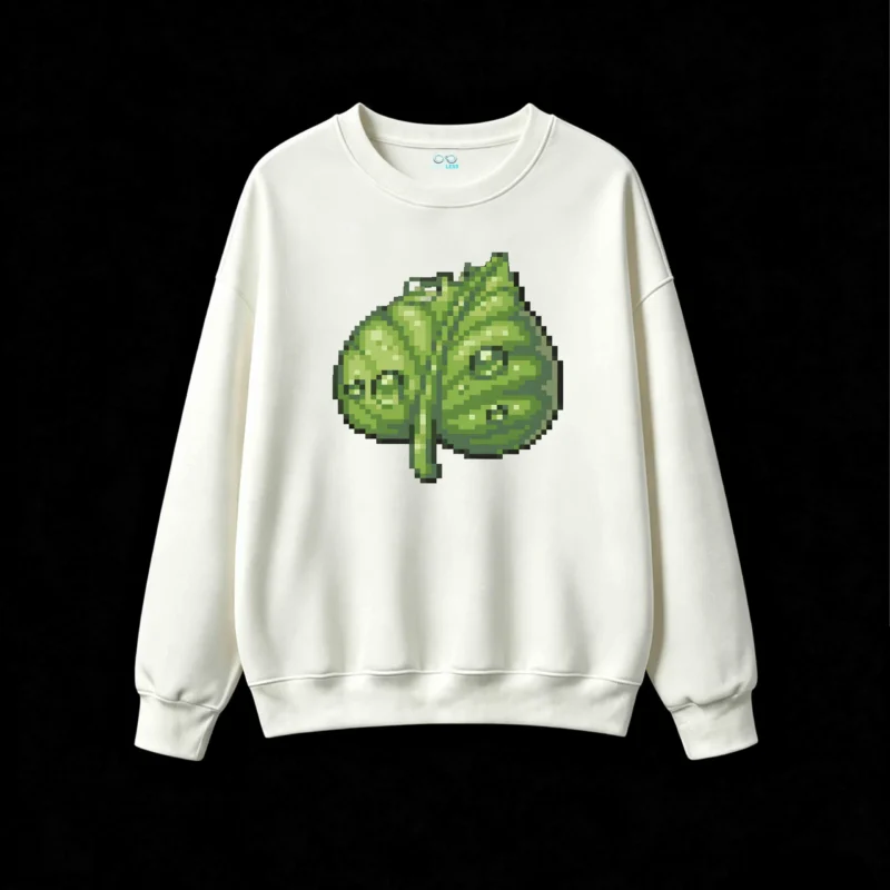 Buzo cuello redondo Algodón Estampado Hoja Pixel Art Diseño Casual Premium
