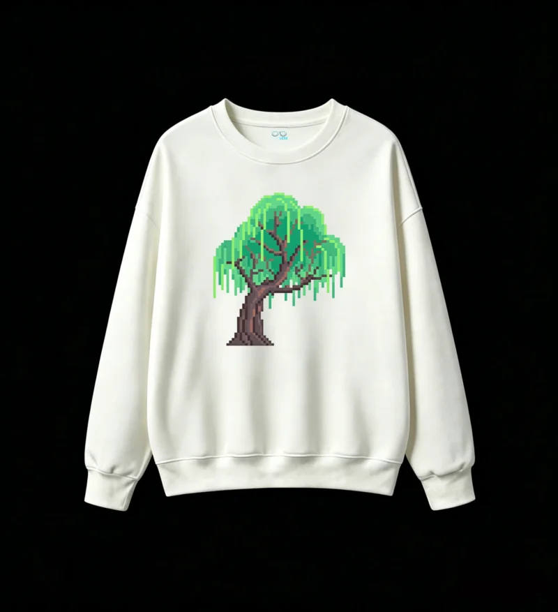 Buzo cuello redondo Algodón Estampado Sauce Pixel Art Estilo Retro Urbano