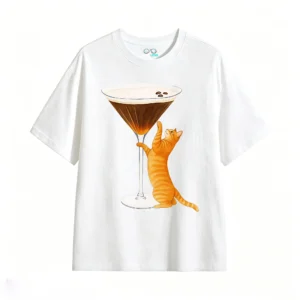 主图_2 Remera Algodón Estampado Gato Café Espresso Premium Unisex