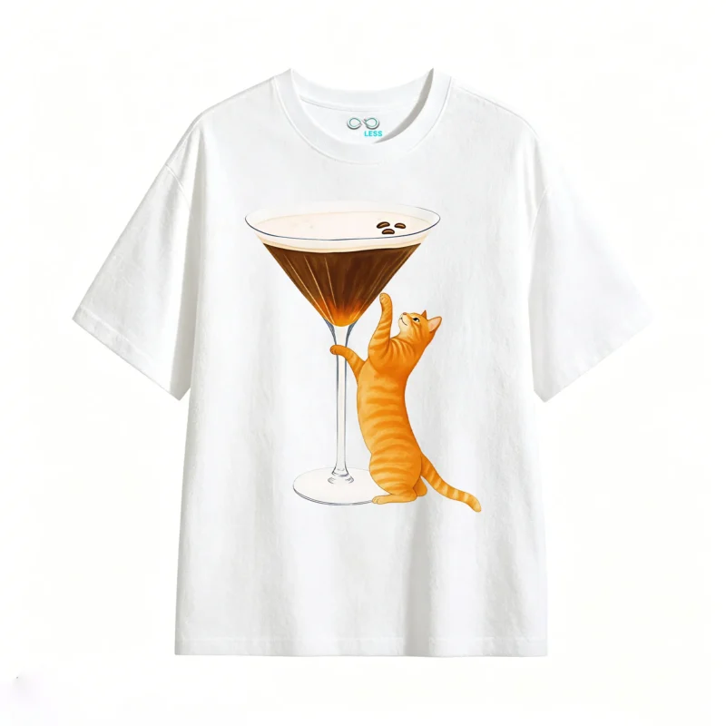 Remera Algodón Estampado Gato Café Espresso Premium Unisex