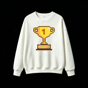 Buzo cuello redondo Algodón Estampado Pixel Art Trofeo Gamer Premium