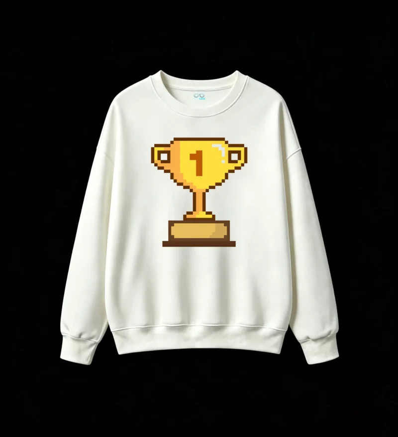 Buzo cuello redondo Algodón Estampado Pixel Art Trofeo Gamer Premium