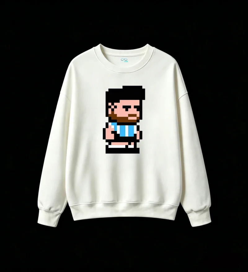 Buzo cuello redondo Algodón Estampado Pixel Art Futbol Argentina Retro