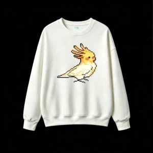 主图_2 Buzo cuello redondo Algodón Estampado Cockatiel Pixel Art Diseño Casual