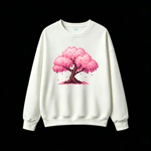 主图_2 Buzo cuello redondo Algodón Estampado Árbol Sakura Pixel Art Premium