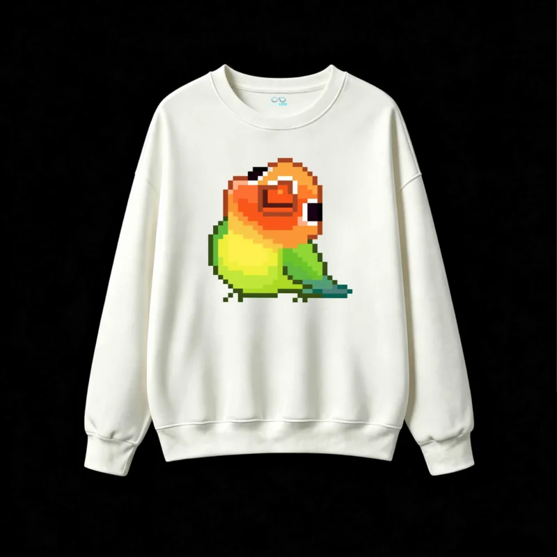 Buzo cuello redondo Algodón Estampado Pixel Art Loro Premium Casual