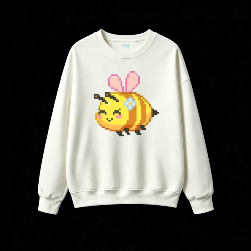 Buzo cuello redondo Algodón Abeja Pixel Art Kawaii Estampado Original