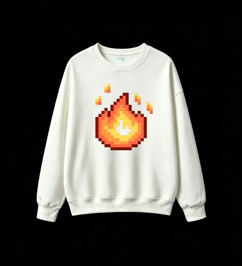 Buzo cuello redondo Algodón Estampado Fuego Pixel Art Diseño Gamer Urbano