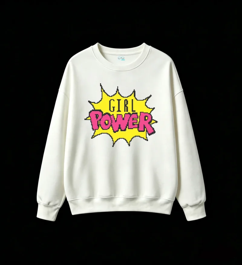 Buzo cuello redondo Algodón Estampado Girl Power Diseño Pixel Art Casual
