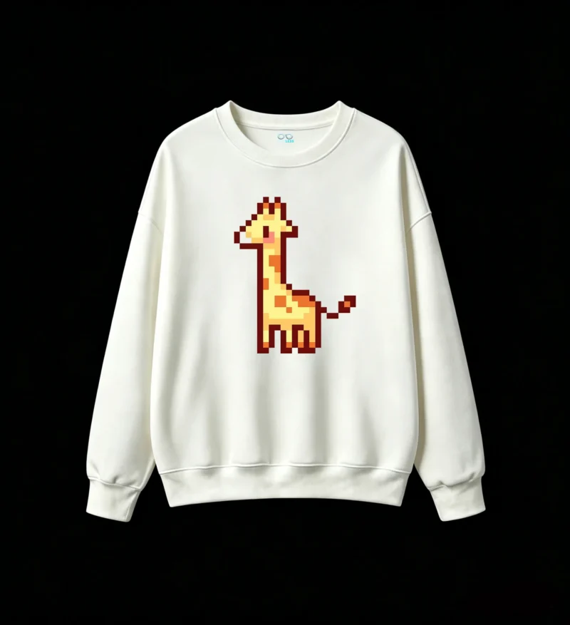 Buzo cuello redondo Algodón Estampado Jirafa Pixel Art Casual Premium