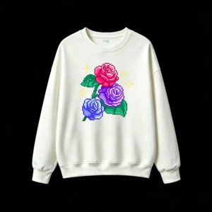 Buzo cuello redondo Algodón Estampado Rosas Pixel Art Diseño Urbano Cool