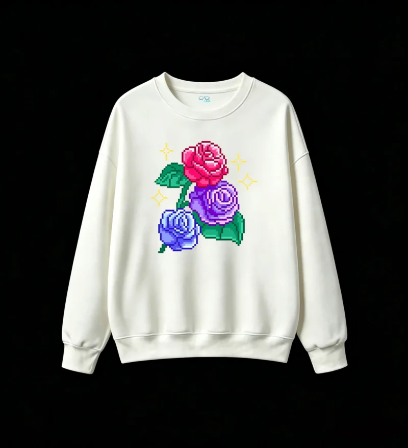 Buzo cuello redondo Algodón Estampado Rosas Pixel Art Diseño Urbano Cool