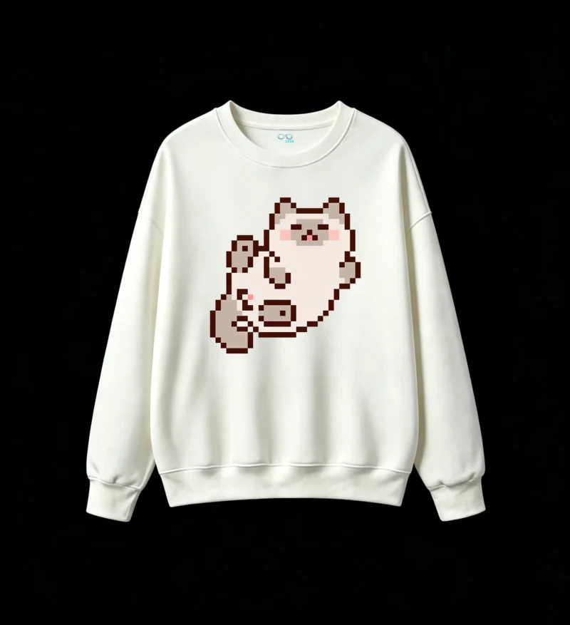Buzo cuello redondo Algodón Estampado Gato Pixel Art Kawaii Diseño Casual